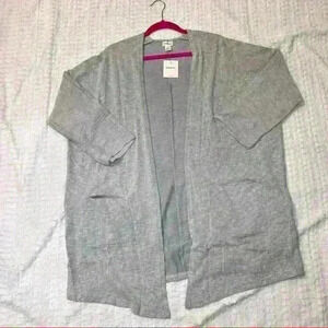Anthro. DONNI Ribbed Open Front Cardigan Osfa Women Double Pockets Gray NWT